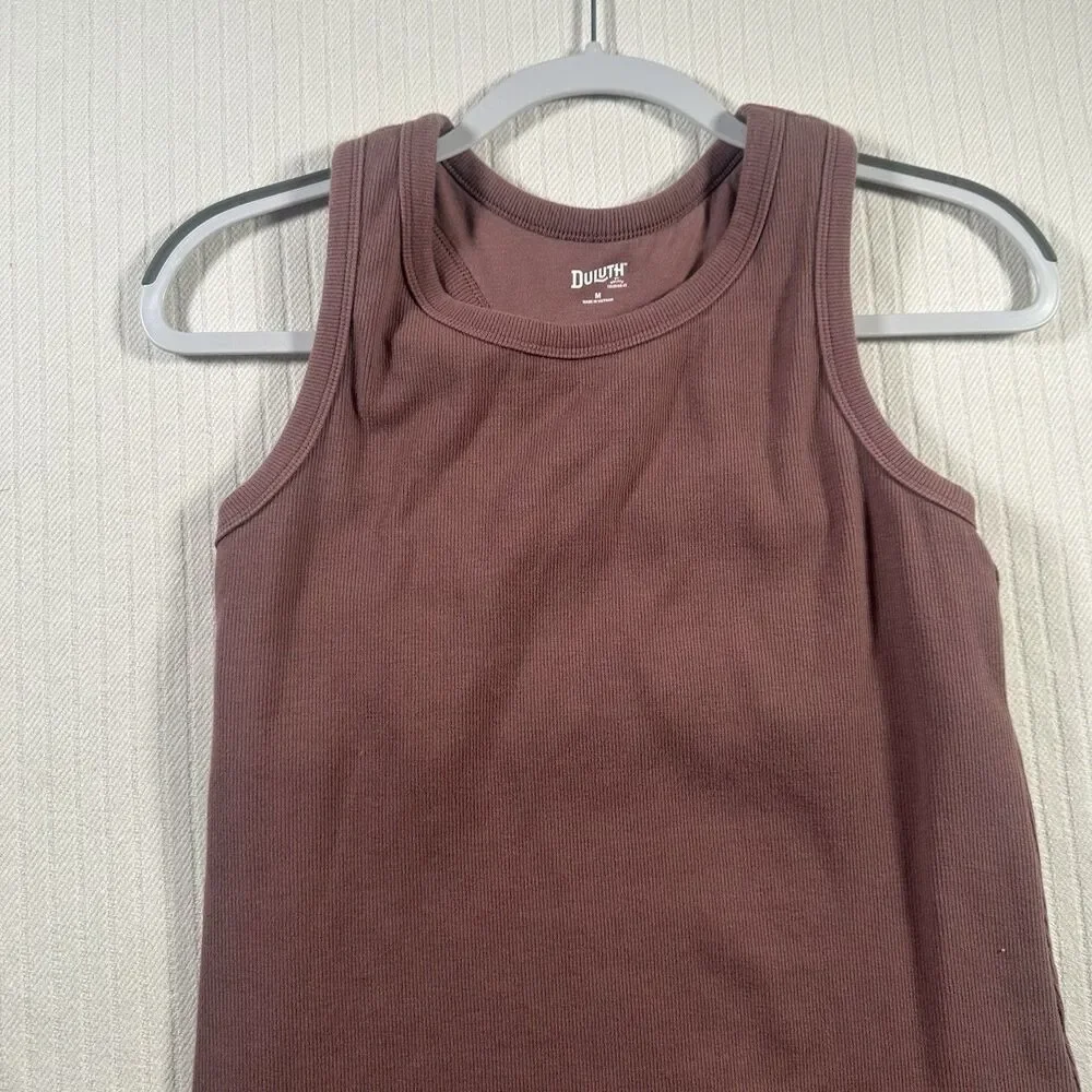 Duluth Trading Co Women Tank Top Medium M Mauve Brown Ribbed No-Yank Scoop Neck